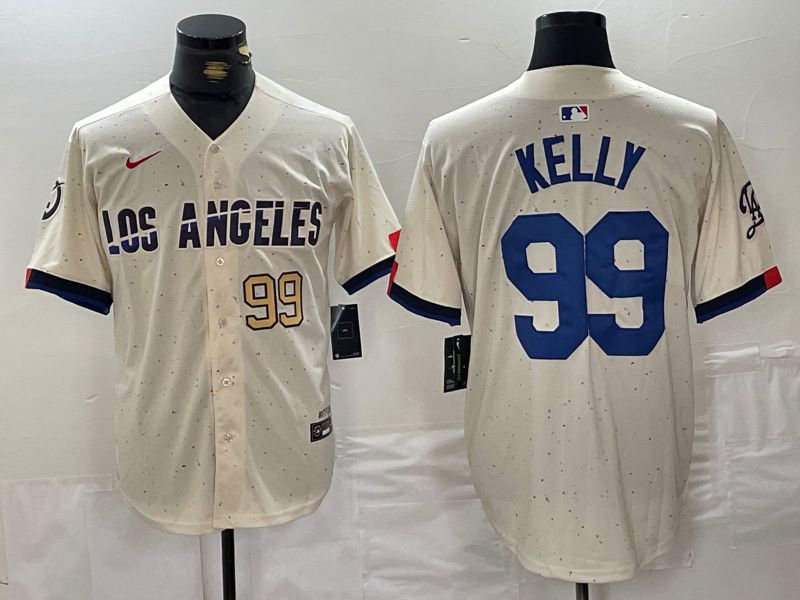 Men Los Angeles Dodgers 99 Kelly Cream Fashion Nike Game MLB Jersey style 4